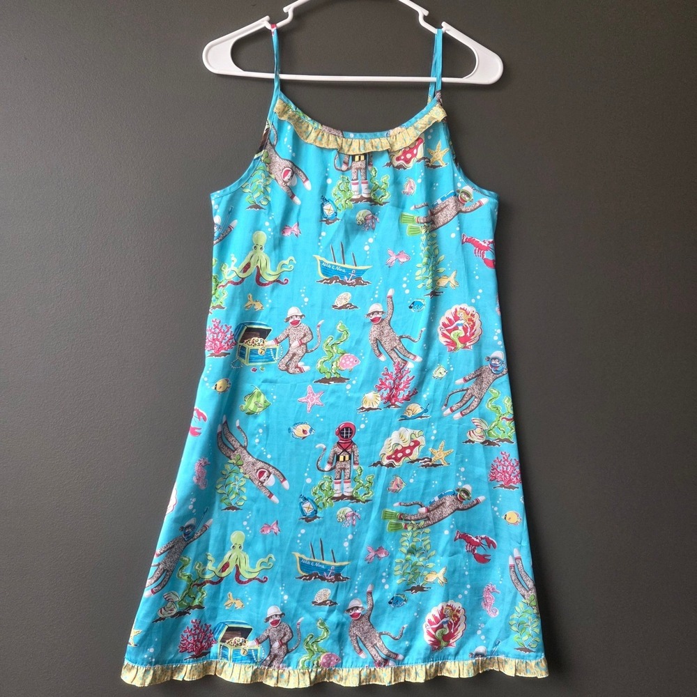 Nick & Nora Girls XL 16 Scuba Sock Monkey Under the Sea Nightgown Turquoise Blue